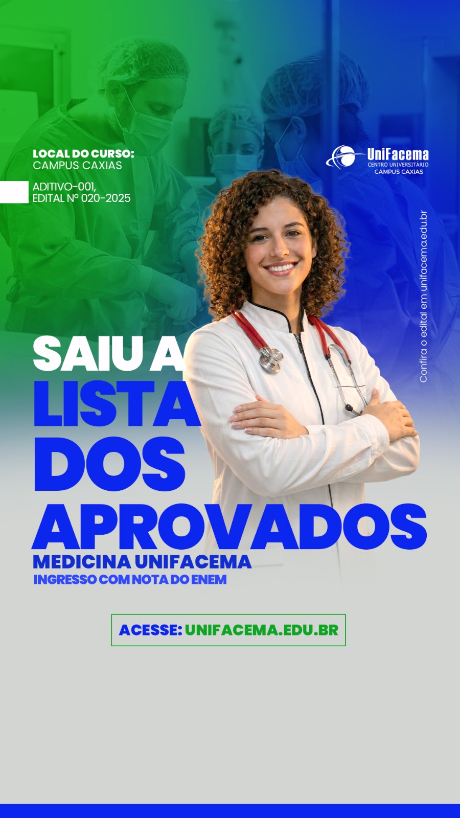 Portaria divulga resultado de chamada complementar do Processo Seletivo de Medicina 2026.1 do UniFacema